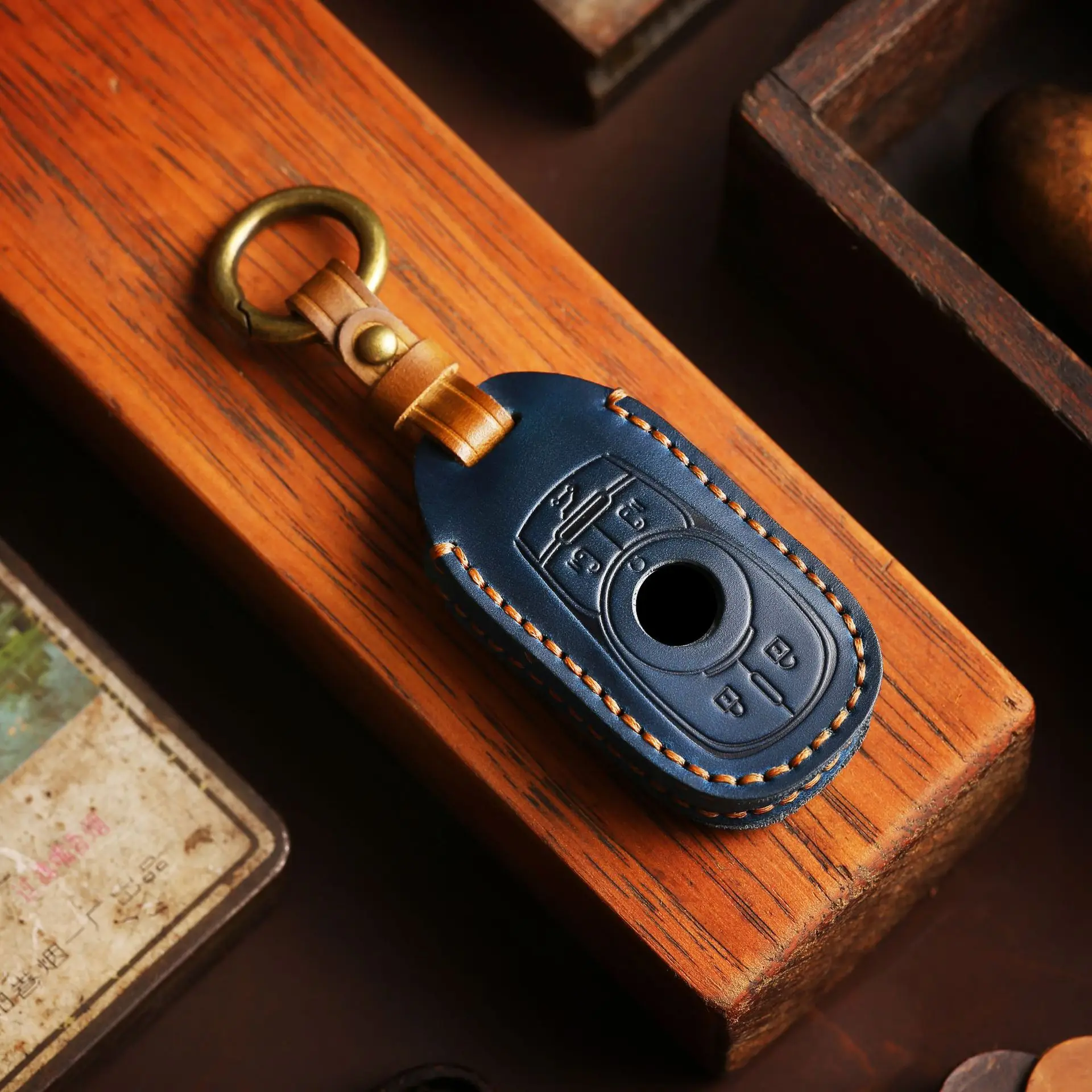 Luxury Leather Key Fob Cover: Anti-Scratch, Shockproof Protection with Metal Ring