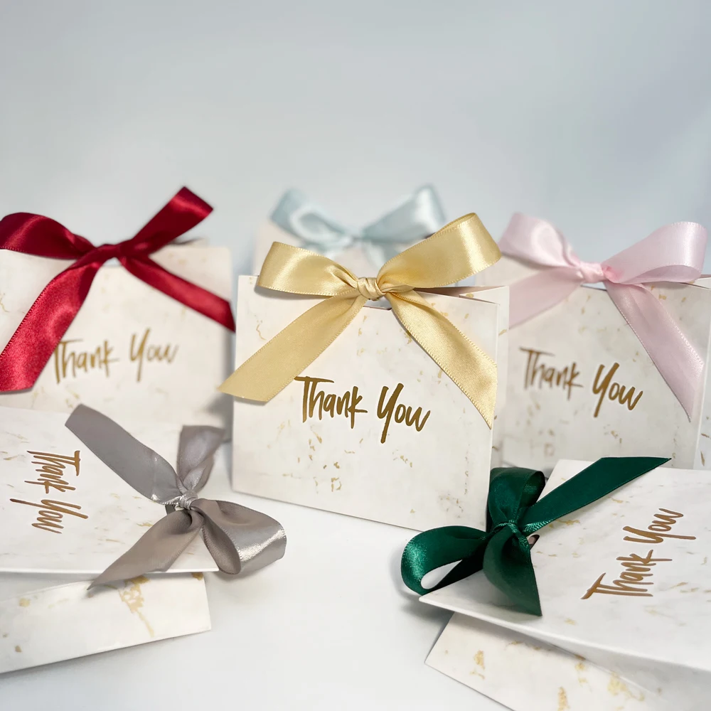50PZ Sacchetti Regalo di Ringraziamento Piccoli Con Fiocco di Nastro-11.5x4. 5x10cm, SHAIDOJIO Modello Rosa Scatoline Portaconfetti, Sacchetto Regalo per Matrimonio, Compleanno, Doccia Nuziale