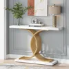 Gold Entryway Table, Modern 39-Inch Console/Accent Table with Geometric Metal Legs, Faux Marble Narrow Wood Sofa Table 1