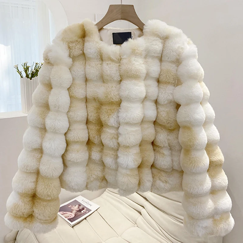 

Mink Fur Coat Women 2023 Autumn Faux Fur Coat Tie-dye Printed Fluffy Overcoat Fashion Elegant Lady Korean Style Fuzzy Outerwears