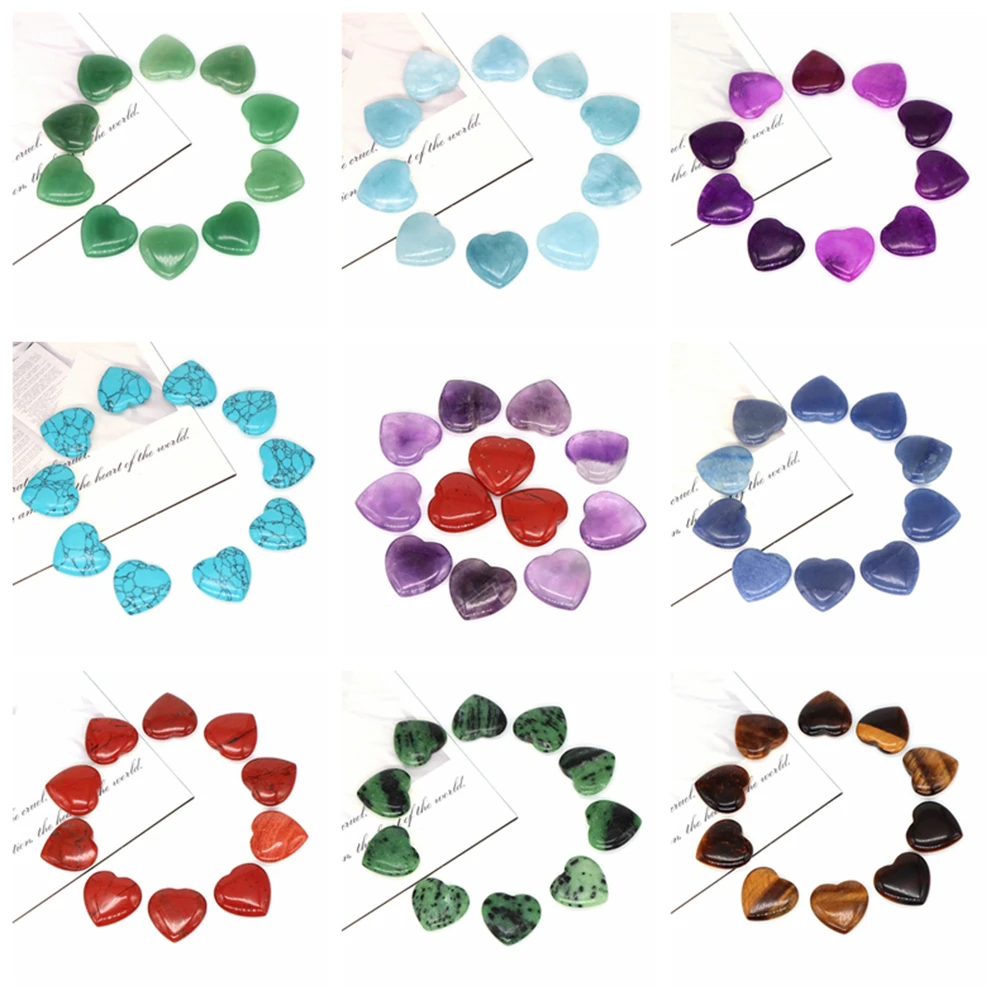 20mm Natural Stone Decor Heart Shaped Gem Yoga Healing Crystals Chakra
