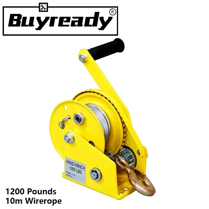 1200 Pounds 10m Wirerope Hand Operated Winch Manual Traction Hoist Winch Crane Bidirectional Self-locking Small Portable