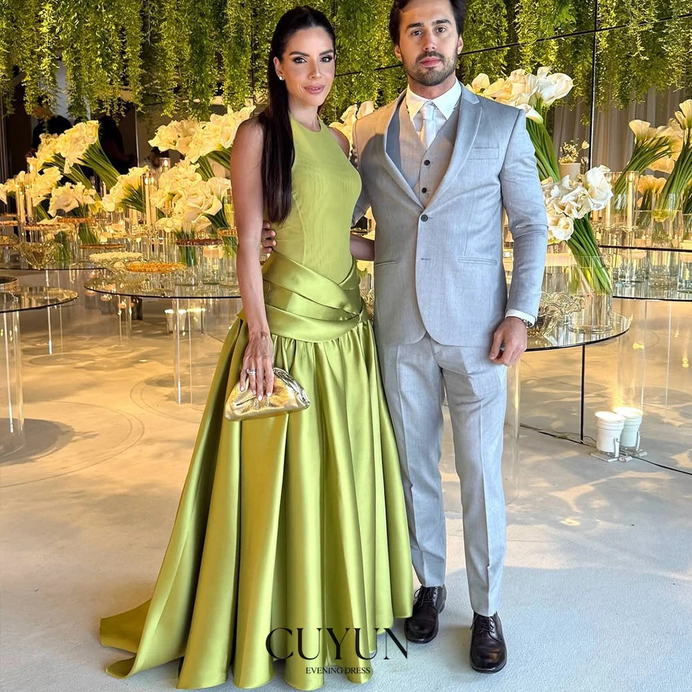 CUYUN 2025 Formal Evening Dresses Green O-Neck Sleeveless Prom Dress A Line Draped Women Party Dress for Banquet Customized Gown - AliExpress 320 CUYUN 2025 Formal Evening Dresses Green O-Neck Sleeveless Prom Dress A Line Draped Women Party Dress for Banquet Customized Gown - AliExpress 320