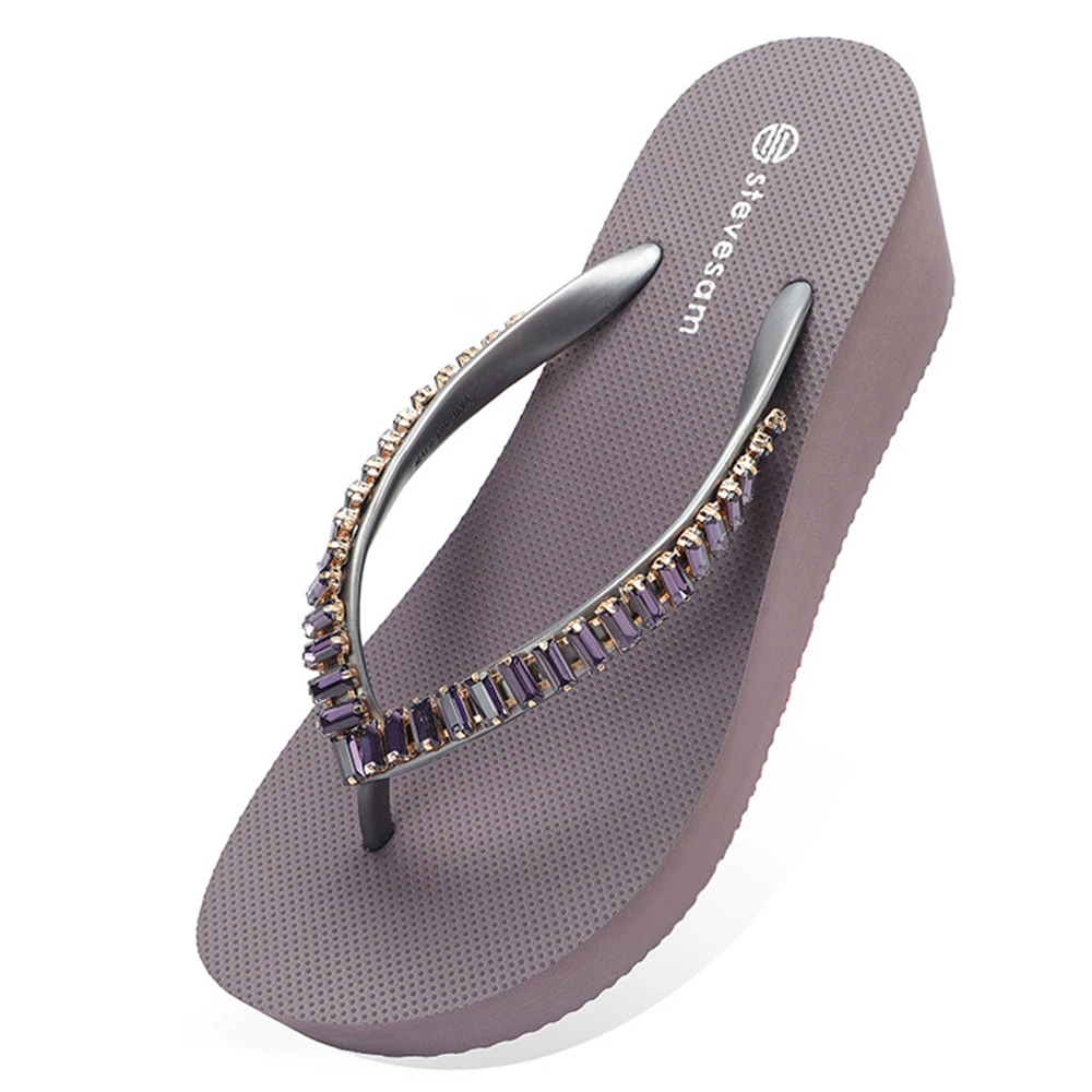 

New Platform Wedge Women Flip Flops Fashion Purple Rhinestone Anti-Slip Slippers Outdoor Beach Sandals Summer Ladies Shoes th12