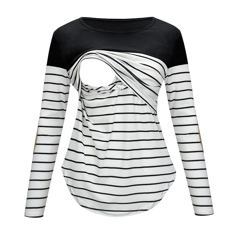 New Women Maternity T-shirt Clothes Summer Fall Long Sleeve Stripe Nursing Top Breastfeeding Shirts Pregnancy Clothes 2022 western maternity clothes