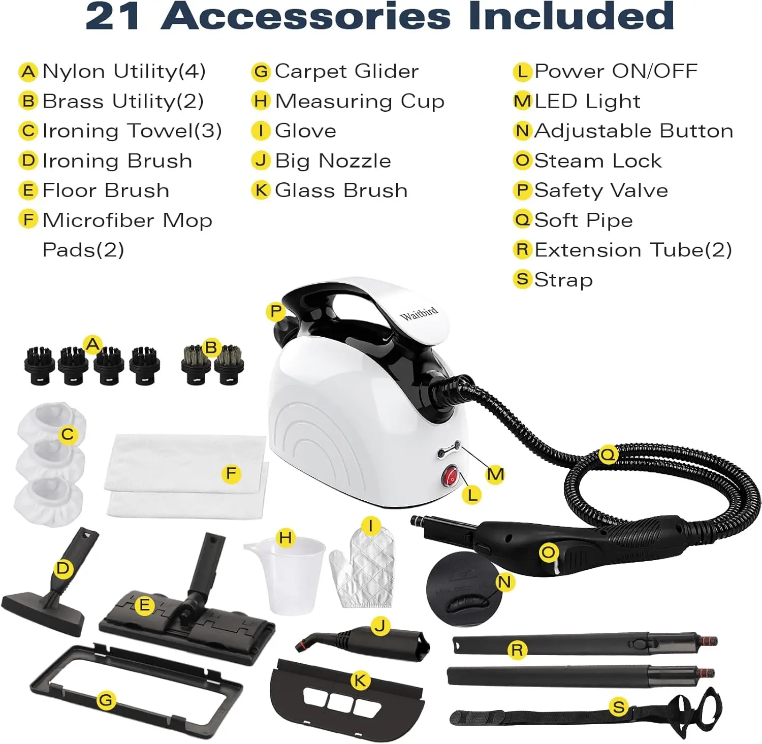 Steam Cleaner, Multipurpose Powerful Steamer with 21 Accessories, Portable Handheld Steam Mop with 38OZ Tank, Natural Cleaning 5