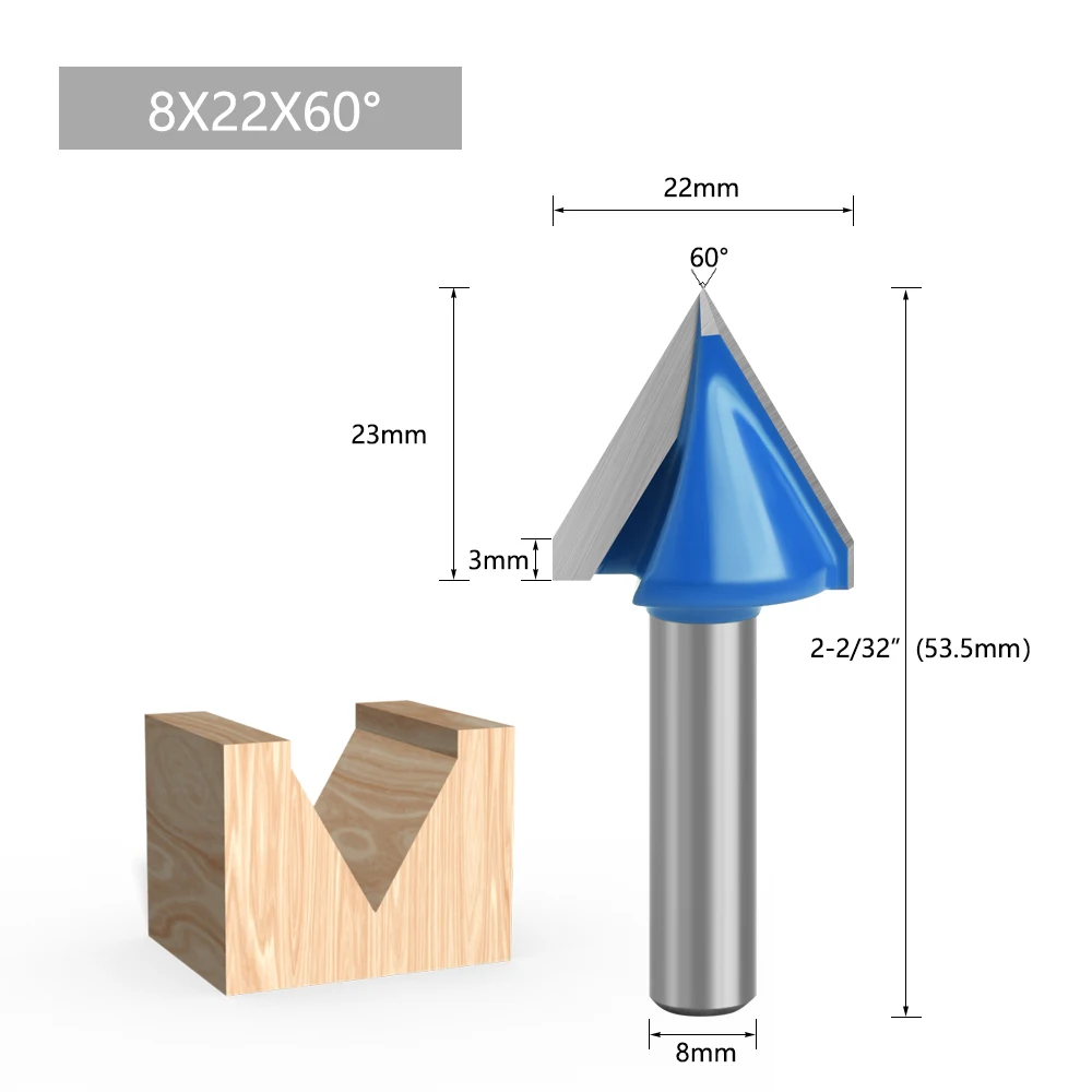 LAVIE 1 Stück 8mm Schaft 60 90 120 V-Typ Schlitzfräser Gravur- und Nutwerkzeuge Fräser-Set Sicherheitsfräser – Detail 2