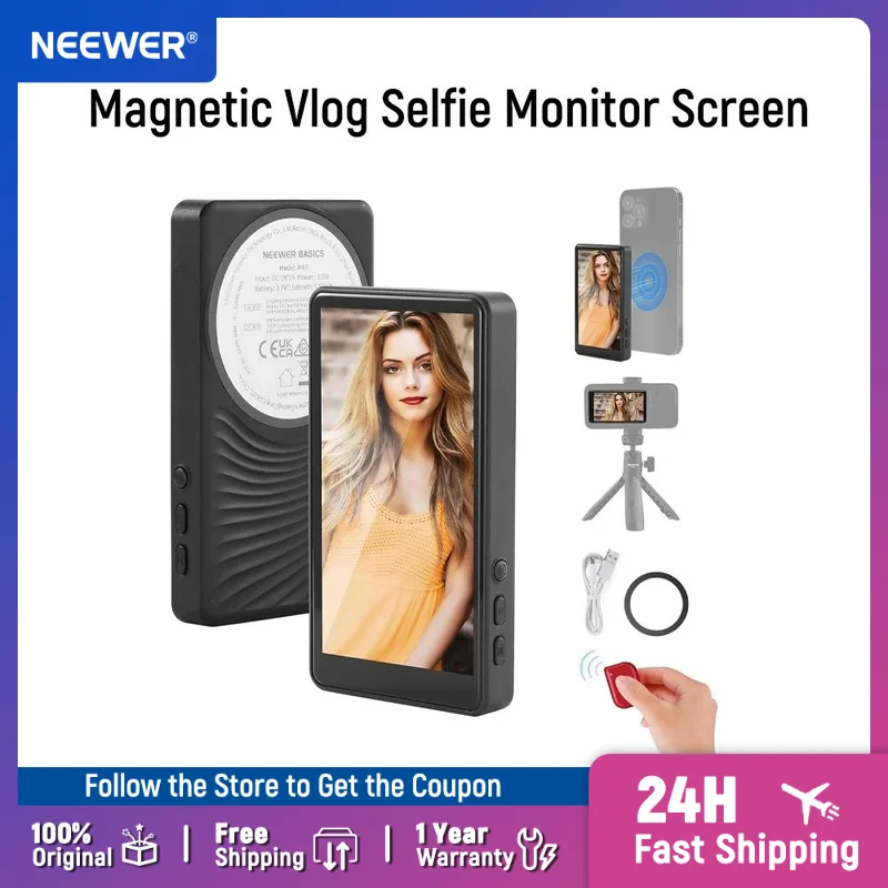 NEEWER Basics 4" Magnetic Vlog Selfie Monitor Screen Wireless Phone Back Camera Monitor with Remote/1500mAh for YouTube TikTok