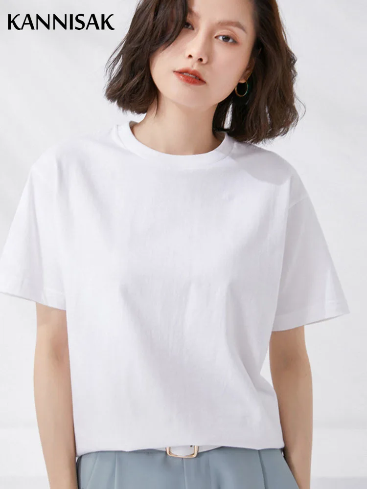 Women T-shirts 2025 Summer Tops Solid Short Sleeve Loose O-neck 100% Cotton Casual Ladies Shirts Harajuku Korean Woman Tshirts - 3