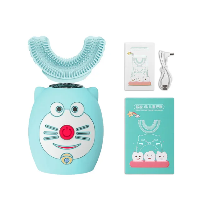 thumbnail image 1 of Cepillo de dientes eléctrico sónico para niños, de silicona, 360 grados, automático, recargable por USB, cepillo de dientes inteligente para niños, en forma de U, 1 of 5