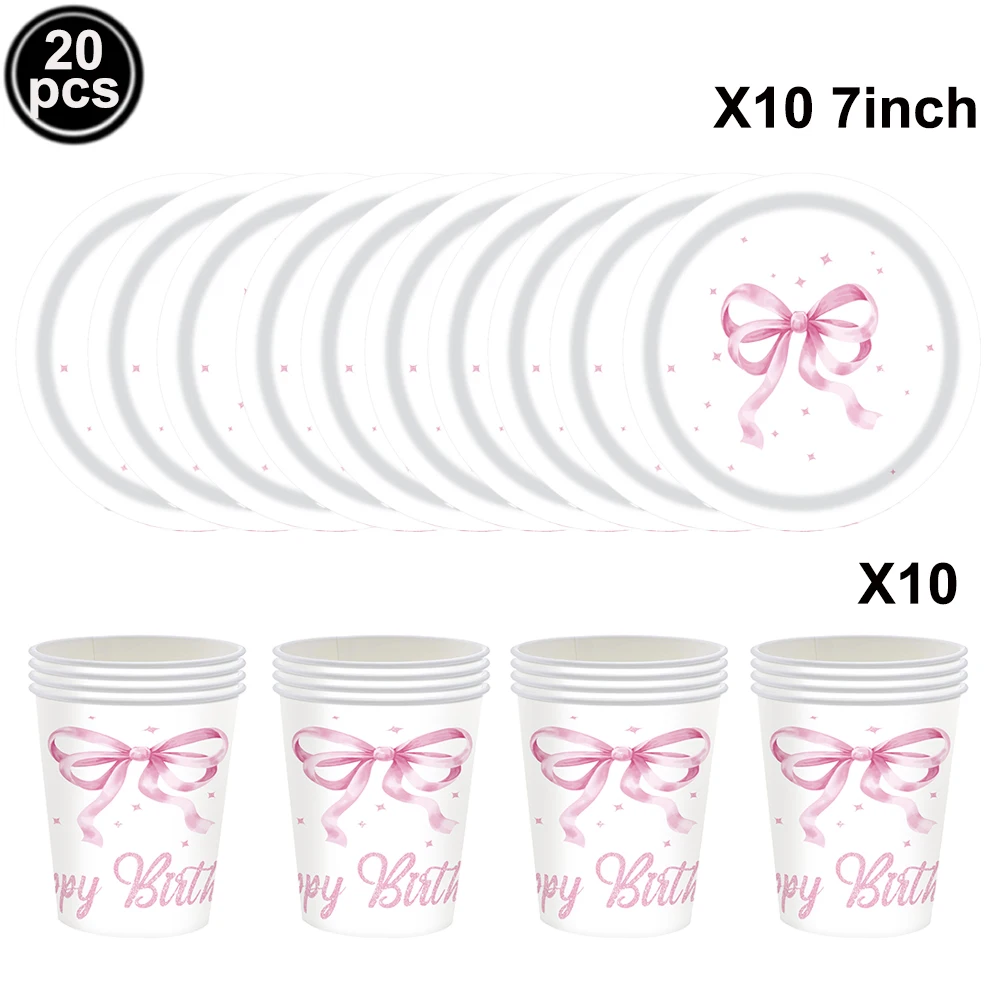 Pink Bow Theme Disposable Paper Napkins - 20pcs for Birthdays, Baby Showers, and Weddings