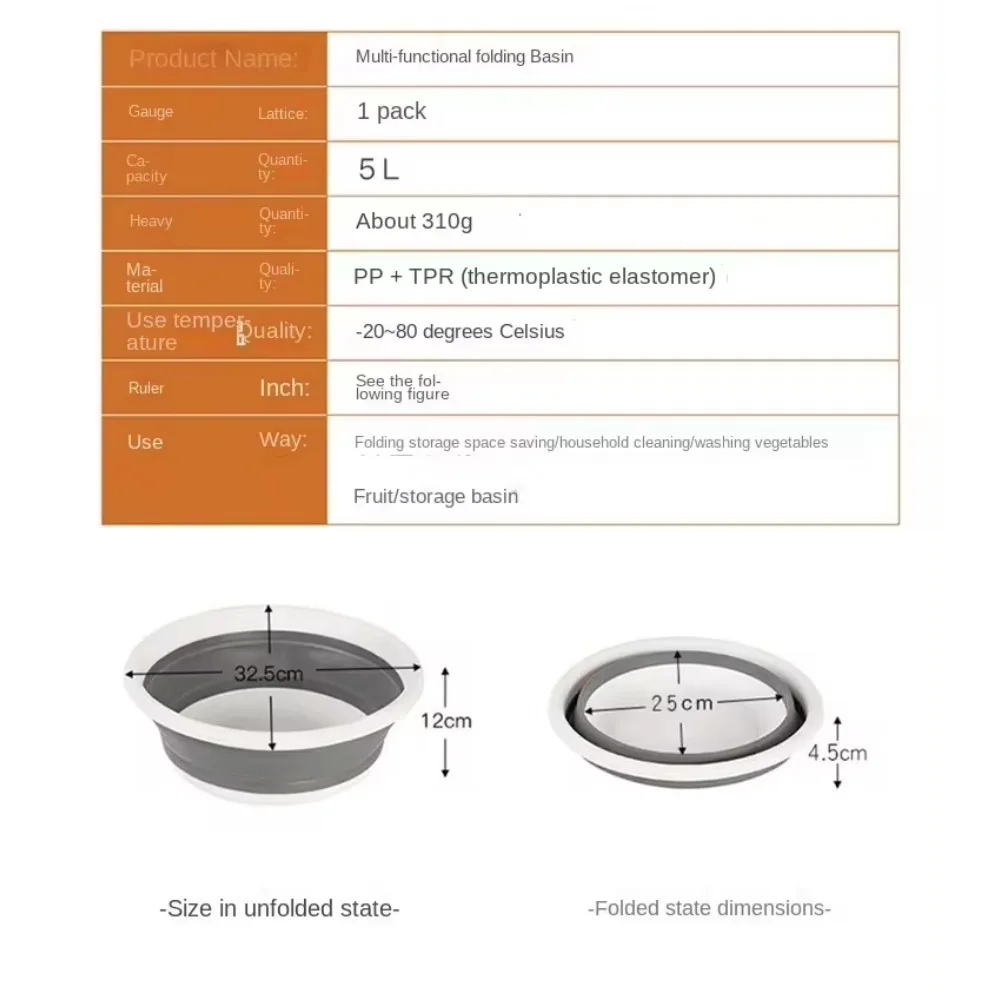 Foldable Portable Wash Basin Dish 5 Liter Kitchen Tray Wash Basin for Camping Supplies Marine Travel Trailer Camping Accessories