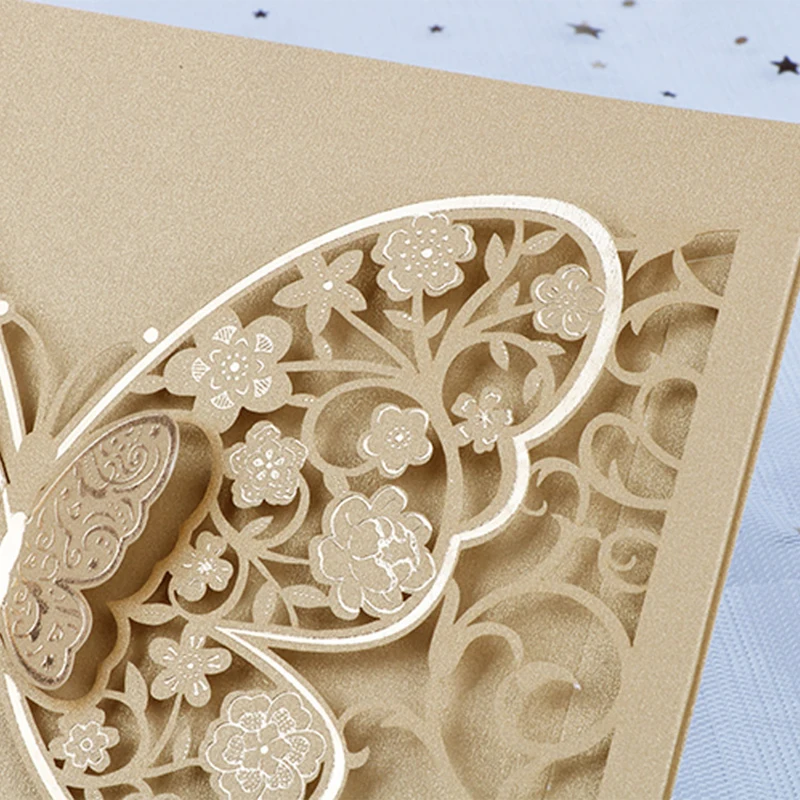 50pcs Butterfly Laser Cut Wedding Invitation Card Covers Business Greeting Card Engagement Wedding Decoration Party Supplies