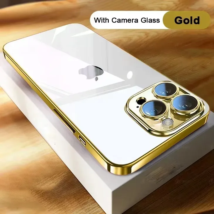 High Quality Plating Clear Phone Case with Full Lens Protection - Soft TPU Shockproof Back Cover