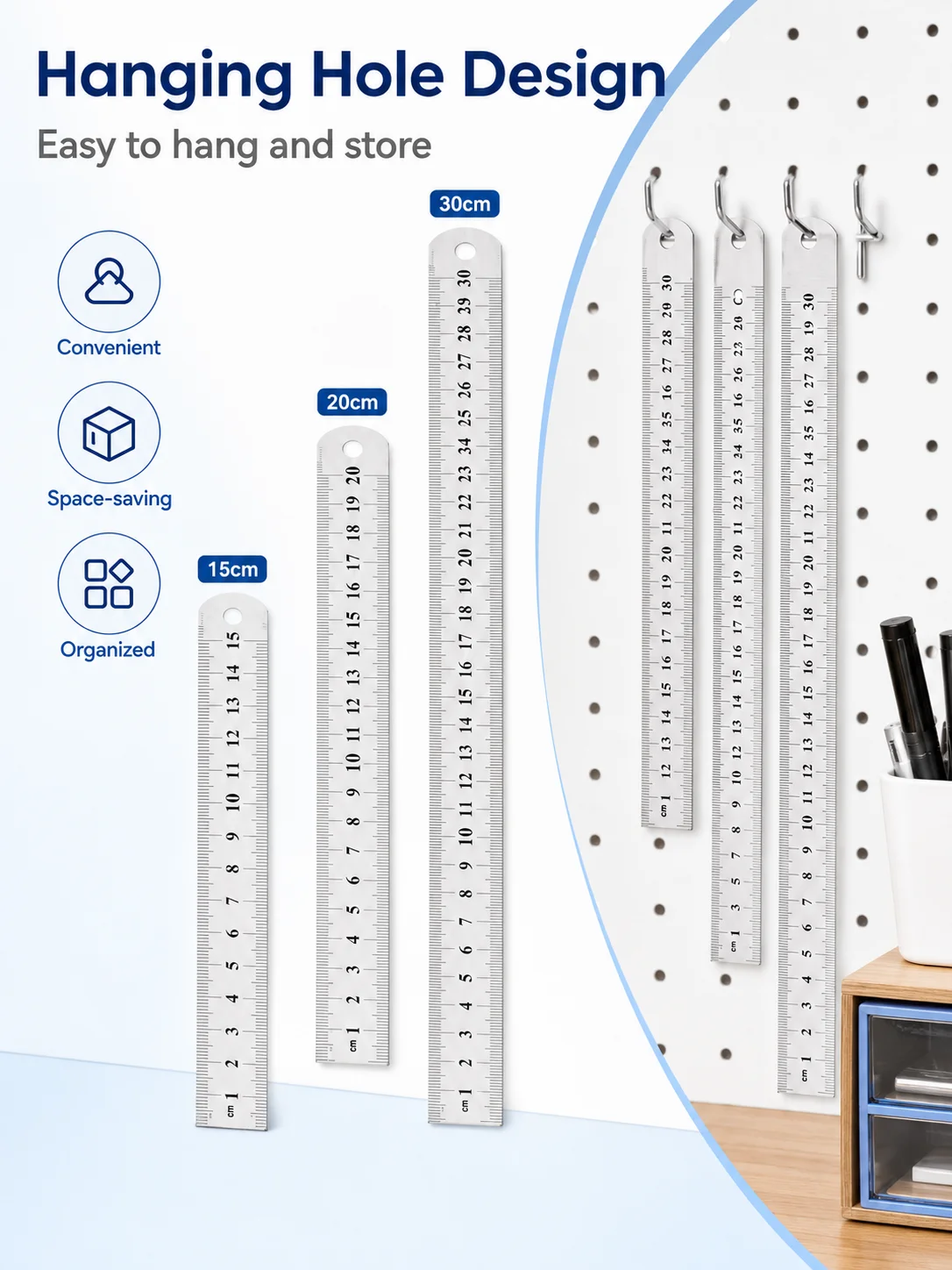 Premium Stainless Steel Ruler Set with Protective Sleeves - 3 Piece Edition (15cm, 20cm, 30cm)
