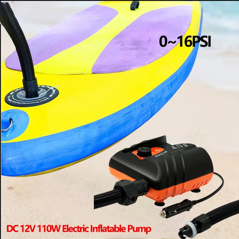 12V 0~16 PSI Electric Air Pump for Inflatable SUP Boat 110W for Outdoor Paddle Board PVC Boat Mattress