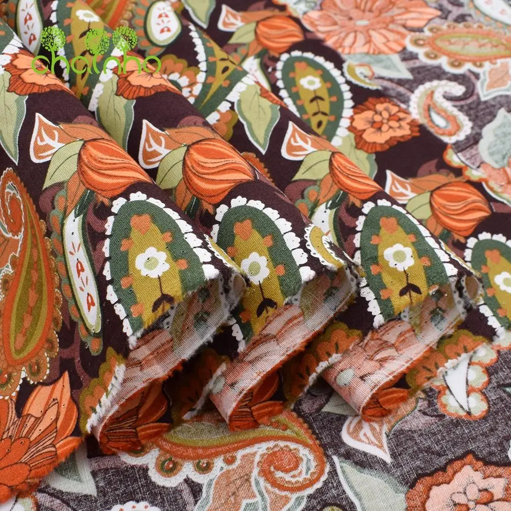 Chainho,Printed Plain Weave Poplin Cotton Fabric,DIY Quilting Sewing Material,Patchwork Cloth,Floral Series,3 Sizes,15PC48