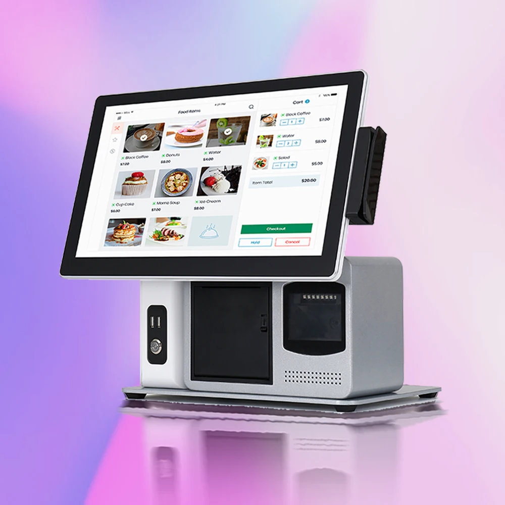 15.6인치 올인원 현금 터치스크린 LED 스크린 POS 시스템 바코드 스캐너 ..