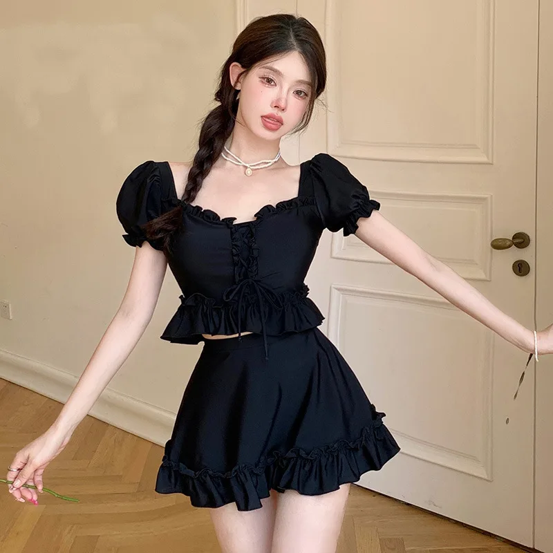 Bla Two-Piece Sexy Beach Thermal Spring Swimming Costume Women Summer Student Conservative Slimming Meat Concealing