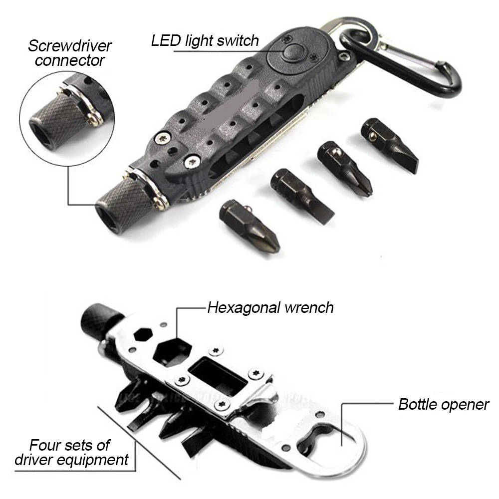 Cacciavite Multifunzione Portachiavi - Strumento EDC Con Apribottiglie, LED E Teste Intercambiabili - Foto 8