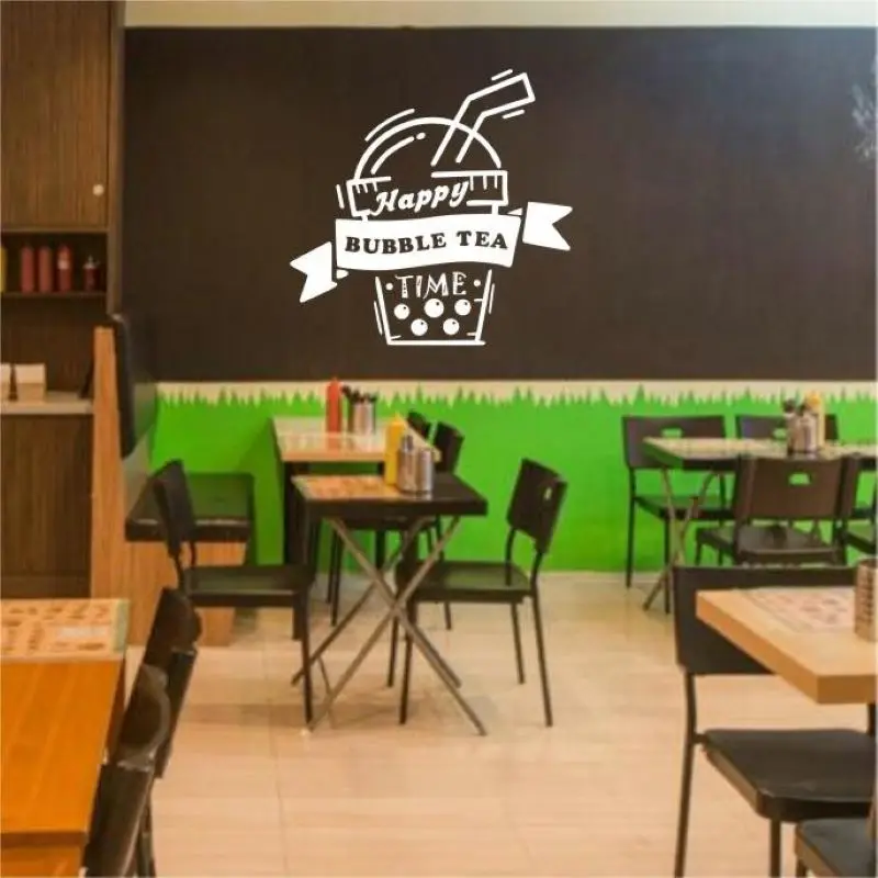 Milk Tea Shop Wall Sticker Bubble Tea Decal Cafe Drink Cup Vinyl Art Decor Mural Decoration Break Coffee