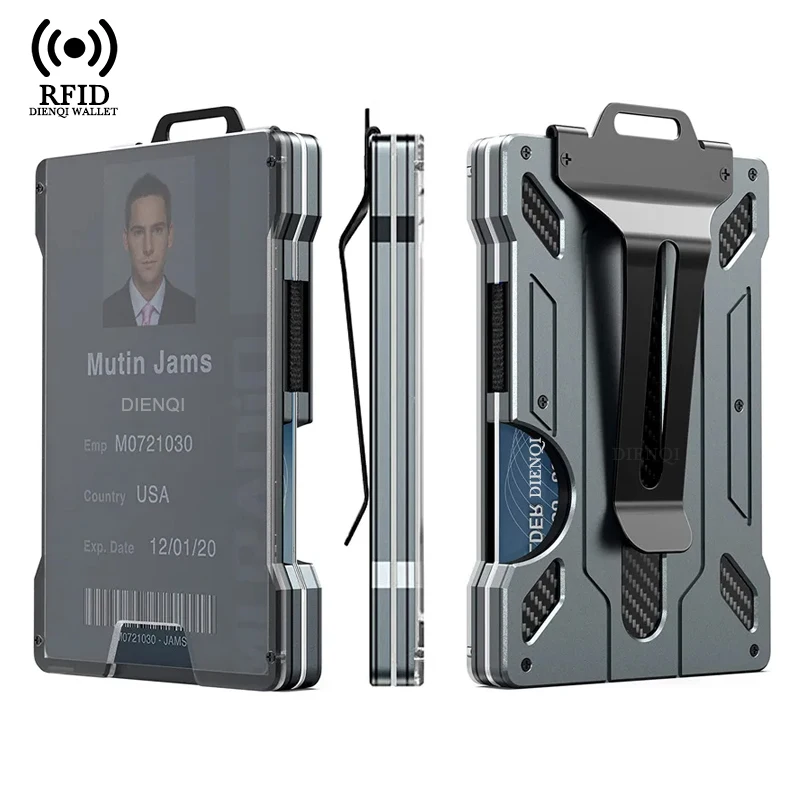 RFID Men's Minimalist Wallet - Sleek Metal Case with Money Clip and Card Holder