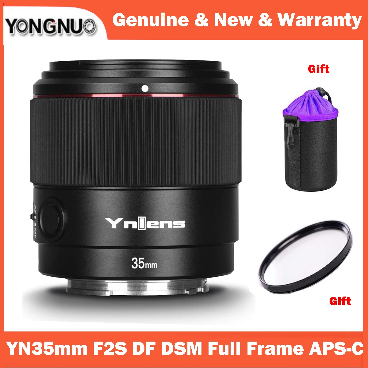 Yongnuo Yn35Mm F2S Df Dsm Full Frame Aps-C Messa A Fuoco Automatica Obiettivo Grandangolare Prime Per Fotocamere Mirrorless Sony E Mount