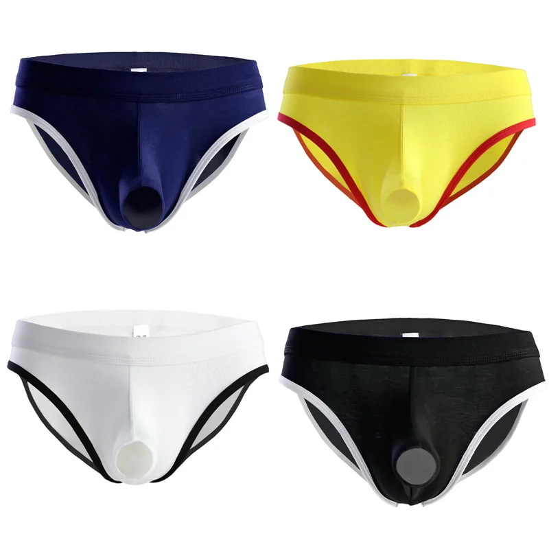 

4PCS Underwear Men Briefs Modal Breathable Sexy Solid Elephant Nose Low Rise Separation Opening Underpants Brief Cuecas Trunks