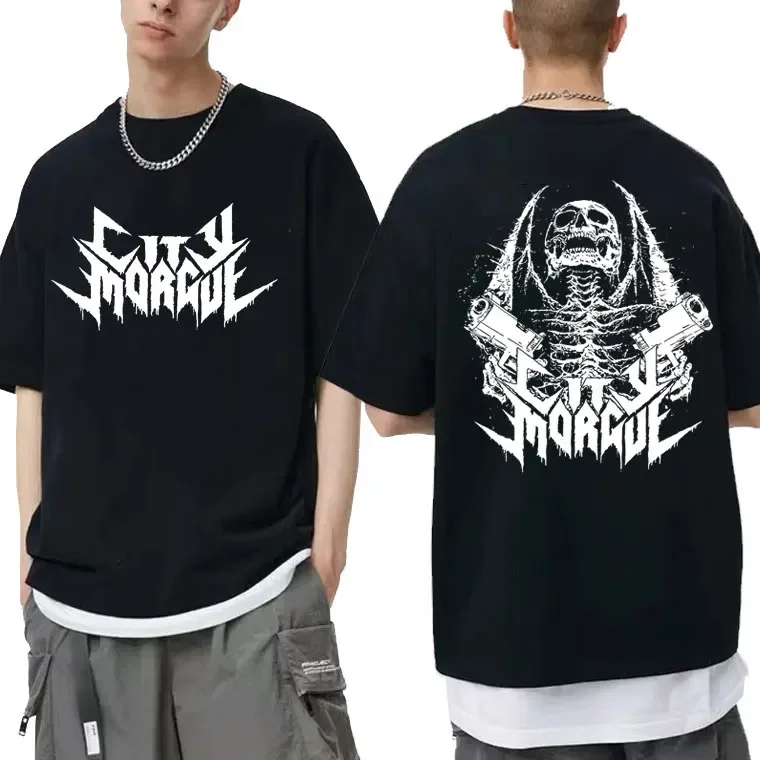 

Rapper Zillakami Sosmula City Morgue Double Sided Printed Tshirt Skeleton T-shirts Men Women Oversized Hip Hop Gothic T Shirt