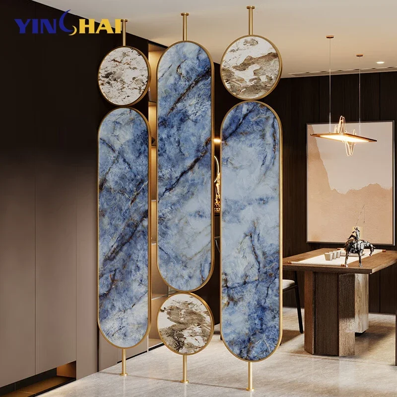 Laser Cutting Floor To Ceiling Marble Glass Room Divider Screen Nordic Modern Interior Partitions