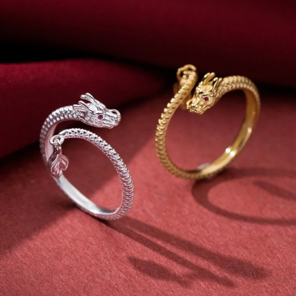 Gold Color Dragon Swing Tail Finger Rings for Women Size Adjustable Retro Personality Jewelry Accessories Party Gifts