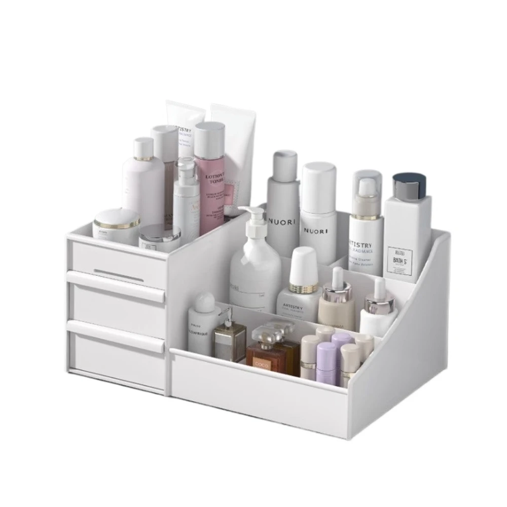 1pc White New Drawer Makeup Storage Box Dormitory Finishing Plastic Shelf Cosmetics Skin Care Dressing Table Desktop 5