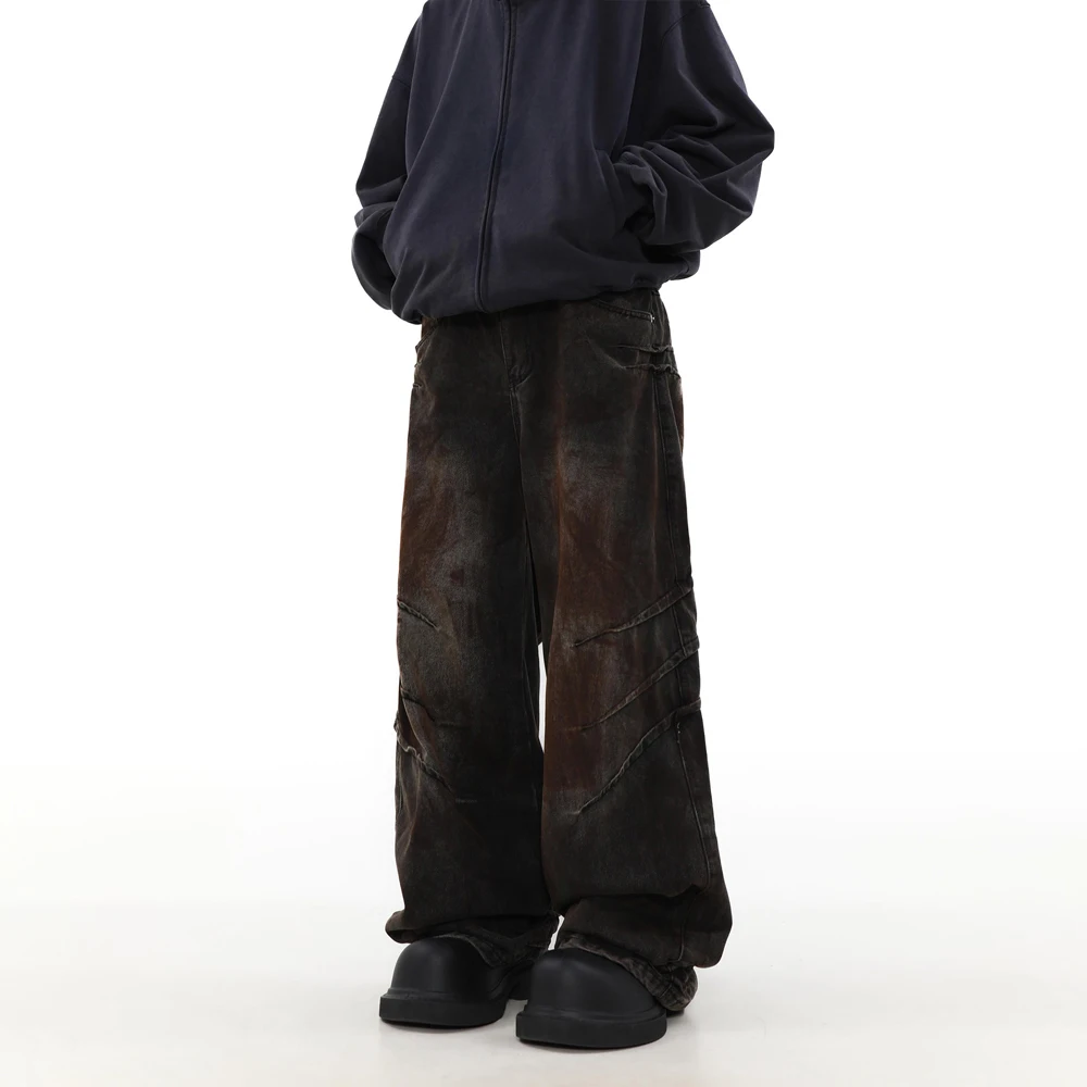 Vintage Men's Baggy Wide Leg Brown Jeans Y2k Fashion Original Casual Summer Plus Size Streetwear Loose Denim Pants denim pants,denim trousers