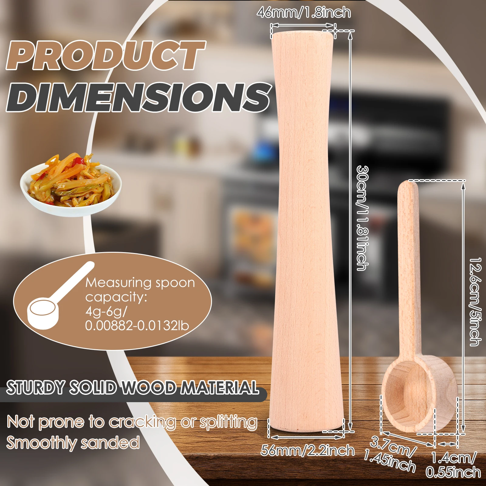 12 Inch Kimchee Pounder Tamper Wood Vegetable Fermentation Tamper Wooden Pickle Pounder Sauerkraut Pounder Rod for Fermentation