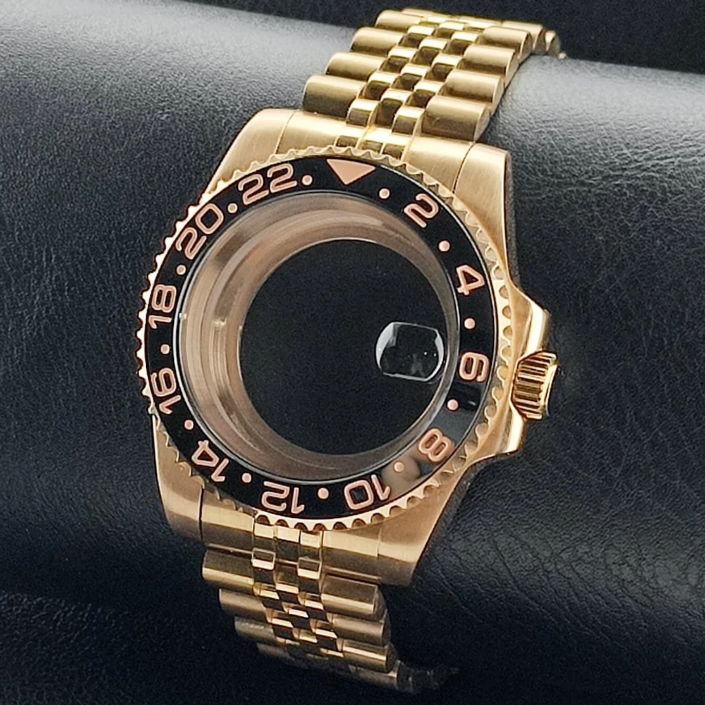 Premium GMT Watch Case with Bidirectional Sapphire Bezel and Slide Buck, 40MM, 5Bar Water Resistance