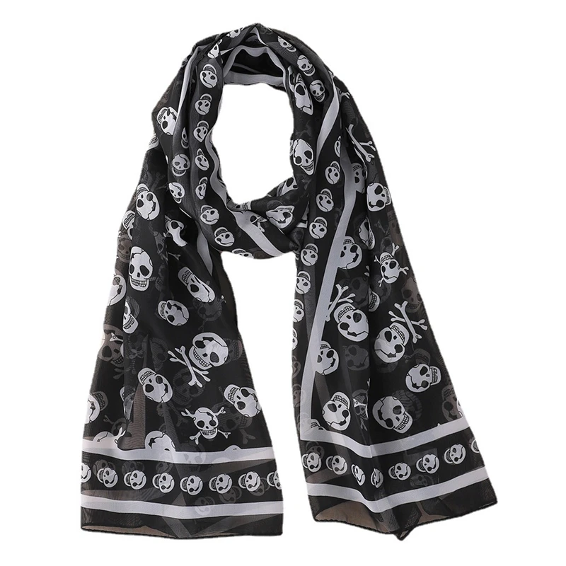 Chiffon Skull Scarf 160*50CM Geometric Printing Pattern Fashion Street Style Holiday Beach Spring Autumn Decorative Shawls New