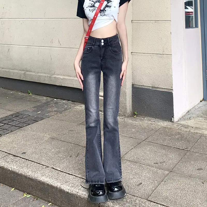 

Retro Jeans Women's Autumn Fashion Korean Version Ins High Waist Slimming Casual Straight Trousers Streetwear Flared Pants Y2k