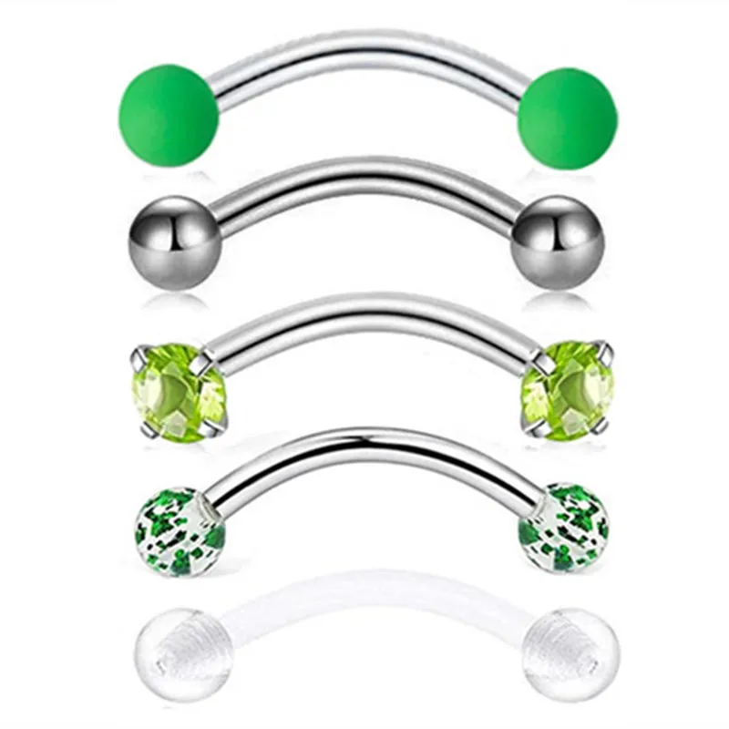 5-Piece Crystal Piercing Jewelry Set - Curved Barbells & Studs for Eyebrow, Rook, Tragus, Helix, and Cartilage