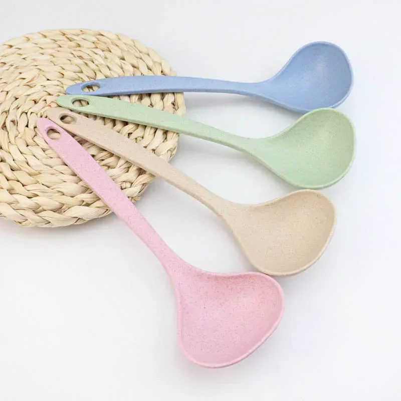 Wheat Straw Spoon Tableware Wheat Straw Rice Ladle 1Pcs 4 Colors Long Handle Soup Spoon Meal Dinner Scoops Kitchen Supplies Cooking Tool