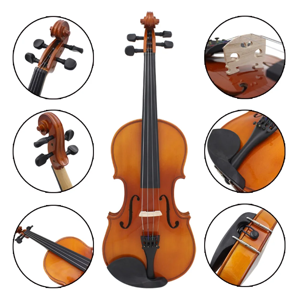 Violin 4/4 1/4 1/8 Acoustic Solid Wood Natural Color Bright Fiddle Basswood Violin Kits Stringed Instrument With Case Bow Stand