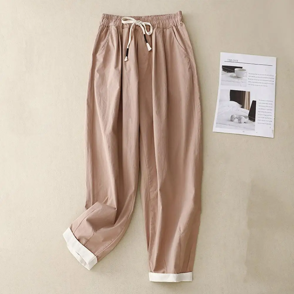 Solid Color Wide-leg Pants Stylish Women's Wide Leg Drawstring Pants with Pockets Retro Casual Trousers for Summer Beach Wear new design denim wide leg pants high waist fashion full length jeans show thin classical trousers korean retro trend streetwear