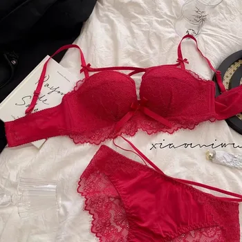 BANERDANNI Kawaii Anime ensemble de soutien-gorge japon femme de chambre dentelle Bralette avec coussinets épais conception découpée petit buste rehausseur pur-sex sous-vêtements