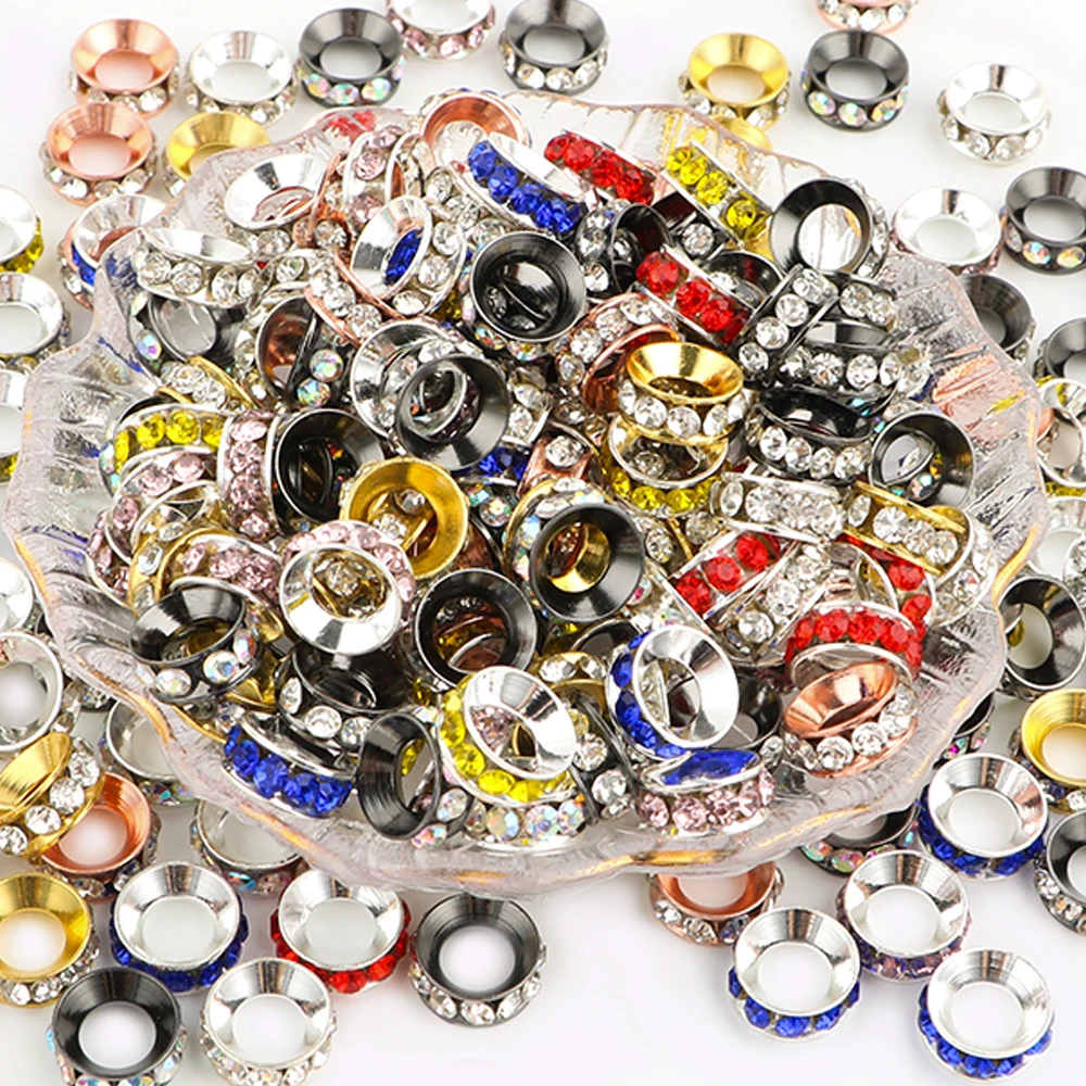 

Sunrony Metal Rhinestone Spacer 10mm 10/20/30Pcs Big Hole Beads Jewelry Making DIY Necklace Bracelet Pen Decoration Accessories