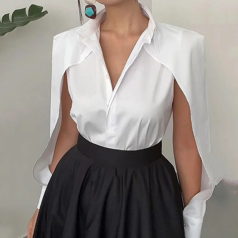 Wefads Autumn Winter Two Piece Set Elegant Solid Long Sleeve Hollow Out Laple Shirt Top Loose Black Dress Sets Women Clothing 3