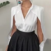 Wefads Autumn Winter Two Piece Set Elegant Solid Long Sleeve Hollow Out Laple Shirt Top Loose Black Dress Sets Women Clothing 3