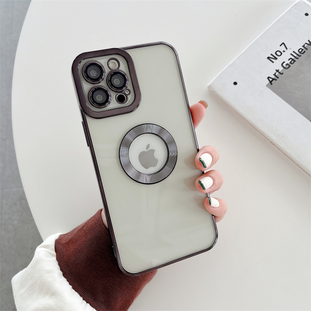 Transparent Plating Logo Hole Case for iPhone 13 Pro Max Glass Camera Protector for iPhone 11 12 Pro Max Xs 7 8Plus Cover