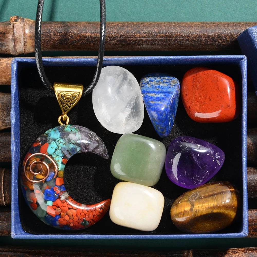 8pcs Natural Chakra Necklace with Original Healing Stones Gift Box