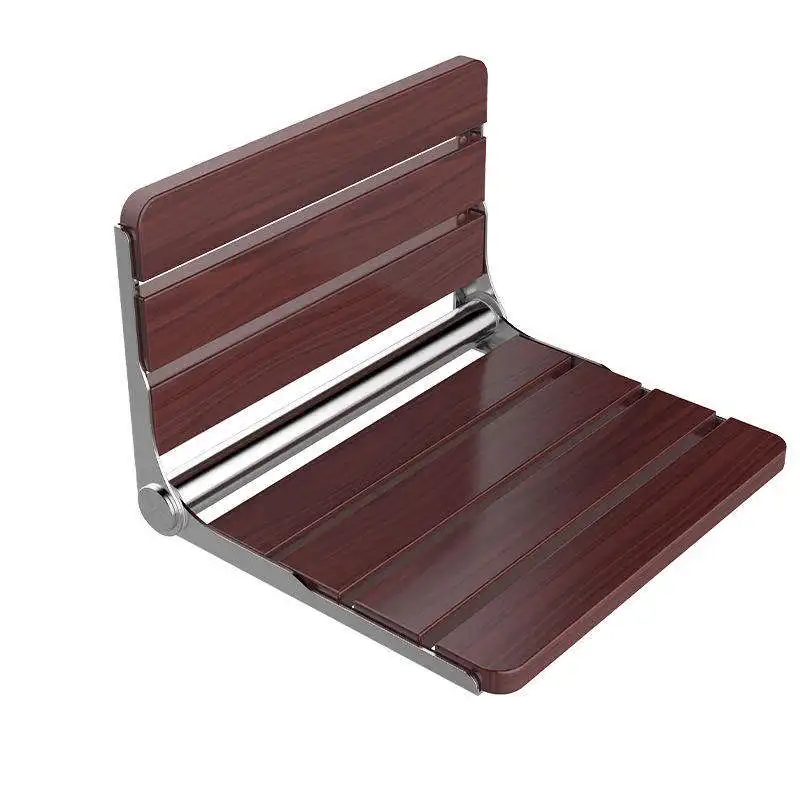 Folding Wall Mounted Teak Wood Fold Down Shower Seat Wood Stool Bench For Inside Shower, Bathroom Fold Up Show 2
