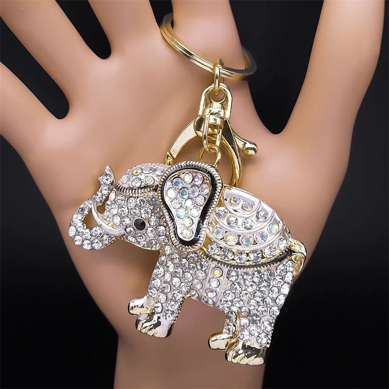 Porte-clés Éléphant Bling Strass Pour Femmes - Blanc/Jardin Opulent - Décoration Sac, Clés, Sac à Dos - Cadeau Mignon