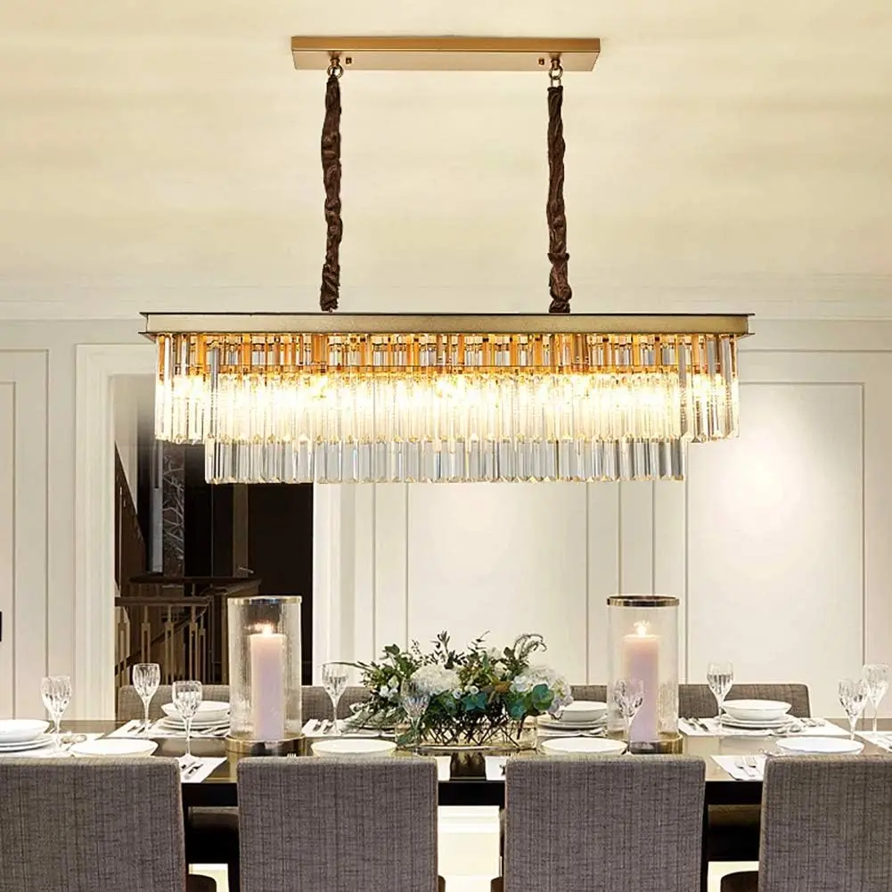 

Chandeliers,Rectangular Crystal Chandelier for Kitchen,E14 Modern Rectangular Dulight,Hanging Light for Living Room Dining Room